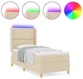 Cama Box Spring vidaXL com Colchão e LED Creme 90x200 cm Tecido