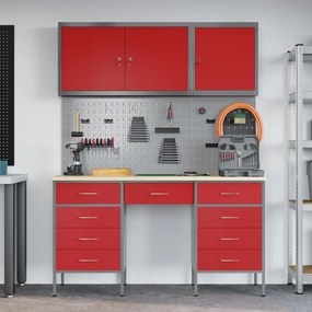 Conjunto de Armário e Painel de Ferramentas de 8 Peças vidaXL Vermelho