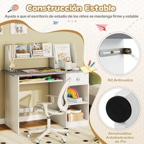 Secretária  para crianças com bandeja para teclado, gaveta e estante multifuncional (CADEIRA NÃO INCLUIDA) cinza + branco