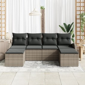 Conjunto de Sofás para Jardim de 6 Peças com Almofadas Cinzento Rattan