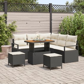 Conjunto de Sofá de Jardim vidaXL de 8 Peças com Almofadas Preto Rattan Poliéster Acácia