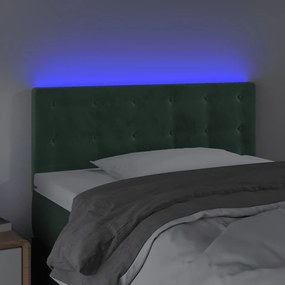 Cabeceira de cama c/luzes LED veludo 100x5x78/88cm verde-escuro