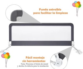 Barra de segurança para bebés para camas com altura ajustável 150 x 55 cm cinza
