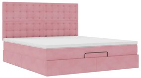 Estrutura de cama otomana com colchões 160x200 cm veludo rosa