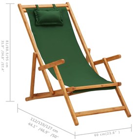 Cadeira de praia dobrável madeira eucalipto maciça/tecido verde