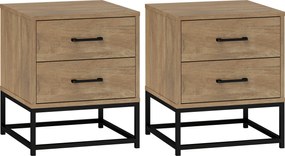 Conjunto de 2 mesas de cabeceira com 2 gavetas 40 L x 39,5 P x 48 A cm, estilo industrial, para quarto ou sala de estar acabamento em cor natural