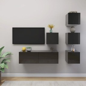 vidaXL 5 pcs conjunto de móveis de TV contraplacado cinzento brilhante