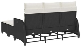 3pcs conjunto sofás de jardim com almofadões em L vime PE preto
