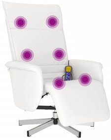 Cadeira massagens reclinável c/apoio pés couro artif. branco