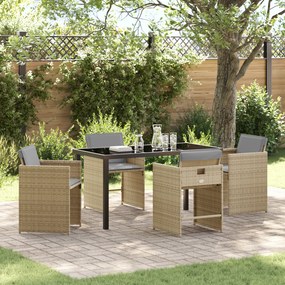 vidaXL Conjunto de Jantar de Jardim com 5 Peças e Almofadas em Bege Rattan Polímero