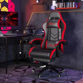 Cadeira Gaming Ergonómica Reclinável 135° de Couro PU com Suporte Lombar Altura Ajustável 65x65x129 cm Preto e Vermelho