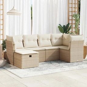 vidaXL 6 pcs conjunto de sofás p/ jardim com almofadões vime PE bege