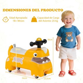 Dinossauro de brincar com buzina, luzes, compartimento de armazenamento e 4 rodas universais para crianças com mais de 18 meses, 52 x 23,5 x 38 cm, am
