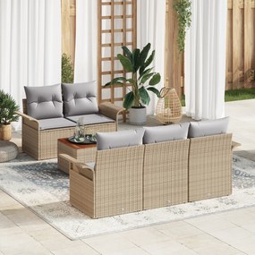 Conjunto de Sofá de Jardim de 6 Peças com Almofadas Bege Vime Acácia
