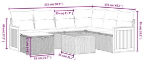 8 pcs conjunto de sofás p/ jardim com almofadões vime PE bege