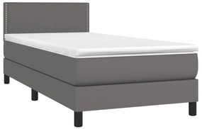 Cama com molas/colchão 90x200 cm couro artificial cinzento