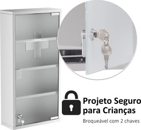 Armario de Kit de primeiros socorros em aço inoxidável para medicamentos 60x30x12cm prata
