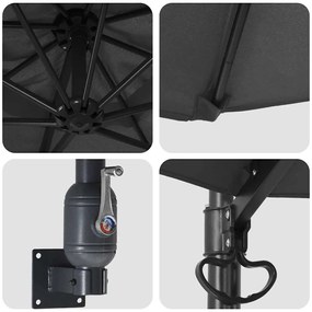 Parasol de Jardim Montado na Parede Antracite 250 cm