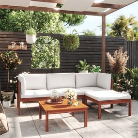 vidaXL 5 pcs conjunto lounge jardim c/ almofadões acácia maciça creme