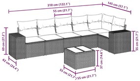 7 pcs conj. sofás jardim com almofadões vime PE cinzento-claro