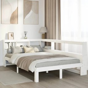 vidaXL Cama com estante sem colchão 120x200 cm pinho maciço branco