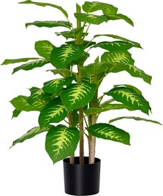 HOMCOM Planta Artificial Aglaonema Sintética 95cm 42 Folhas Vaso Cimento Decoração Casa Exterior Verde | Aosom Portugal