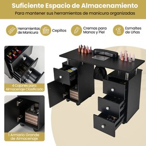 Mesa de Manicura, 108 x 45 x 76 cm, Coletor de Pó Elétrico, Preto