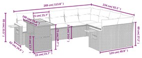 10 pcs conjunto sofás de jardim c/ almofadões vime PE preto