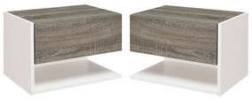 HOMCOM Conjunto de 2 mesinhas de cabeceira flutuantes de madeira com 1 gaveta e prateleira aberta 46x30x30 cm Carvalho e branco