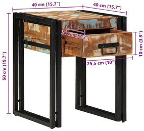 Mesa de Apoio vidaXL com Gaveta Preta 40x40x50 cm em Madeira Recuperad