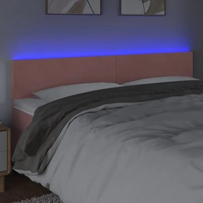 Cabeceira de cama c/ luzes LED veludo 200x5x78/88 cm rosa