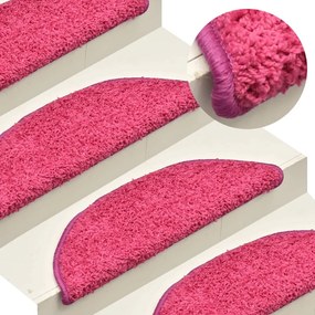 vidaXL Tapete/carpete para degraus 15 pcs 65x21x4 cm rosa
