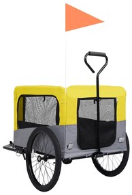 Reboque bicicletas/carrinho para animais 2-em-1 amarelo/cinza