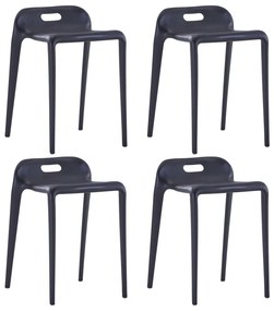 vidaXL Bancos empilháveis 4 pcs plástico preto