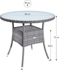 Mesa Jardim redonda Polyrattan Ø80cm Cinza