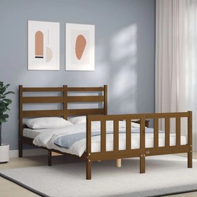 Estrutura cama cabeceira 140x190 cm madeira maciça castanho-mel