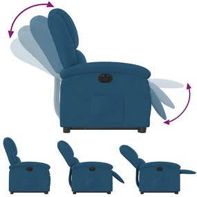 Poltrona reclinável elevatória elétrica veludo azul