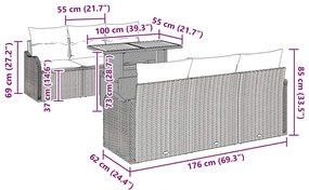 Conjunto de Sofá de Jardim de 7 Peças com Almofadas em Rattan Sintétic