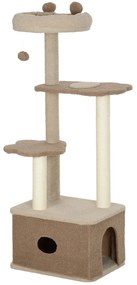 PawHut Arranhador para Gatos com Cama Caverna Plataformas Bola Suspensa e Poste de Juta 48x40x133 cm Marrom