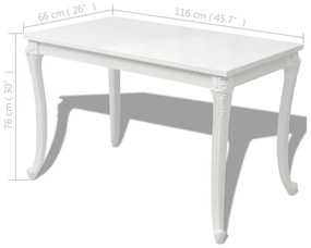 Mesa de jantar 116x66x76 cm branco brilhante