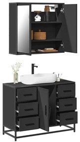 vidaXL 2 pcs conjunto móveis casa de banho derivados de madeira preto