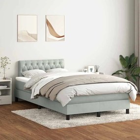 vidaXL Cama boxspring c/ colchão 120x220 cm veludo cinzento-claro