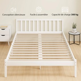 Estrutura de cama em madeira maciça 140x190 cm (COLCHÃO NÃO INCLUIDO), cama individual com cabeceira e base de ripas resistente, para crianças e adult