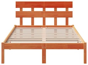 Estrado de Cama com Cabeceira Castanho Encerado 120x190 cm Madeira Sól
