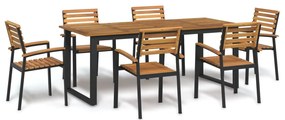 vidaXL Conj. jantar p/ jardim 7 pcs madeira de acácia maciça e metal