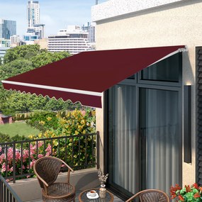 Toldo retrátil 4 x 2,5 m para varanda, terraço Cobertura em poliéster com manivela manual Estrutura em alumínio resistente Vermelho