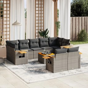 vidaXL 10 pcs conjunto sofás de jardim c/ almofadões vime PE cinzento