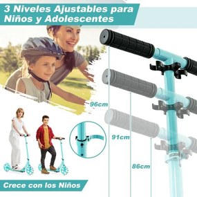 Trotinete crianças com plataforma de alumínio, guiador ajustável em 3 posições e alça Até 100 kg Verde