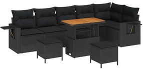 vidaXL Conjunto de Sofá de Jardim 9 pcs Preto vime PE