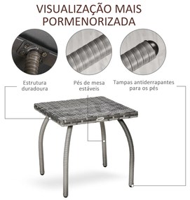 Outsunny Mesa de Jardim de Vime Mesinha Auxiliar com Pés de Metal Capa